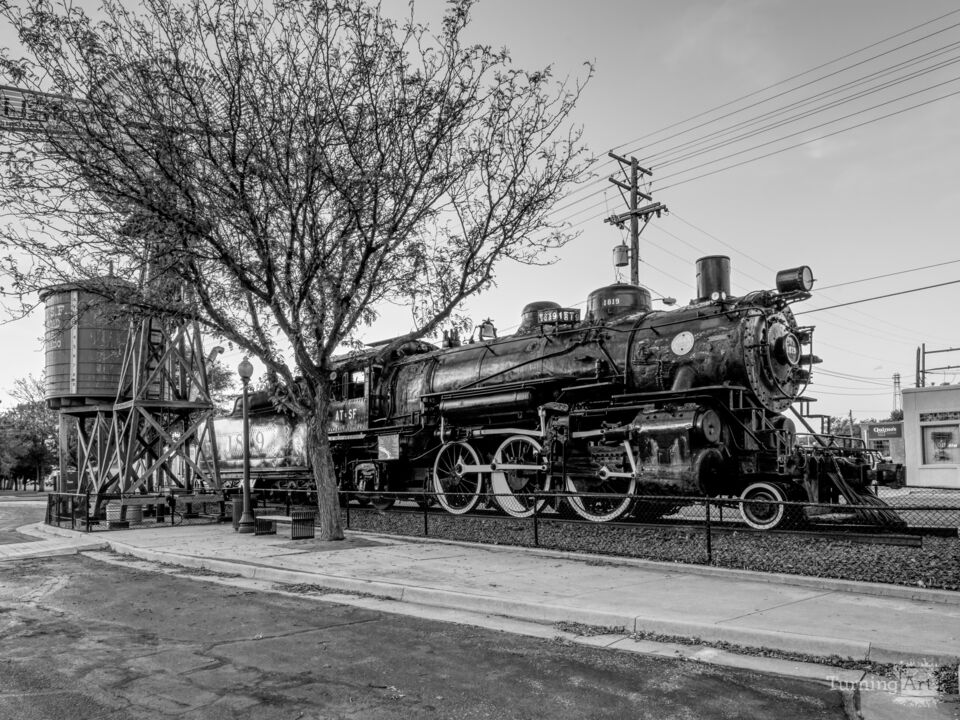 Steam Train And Windmill Lamar Colorado Grayscale