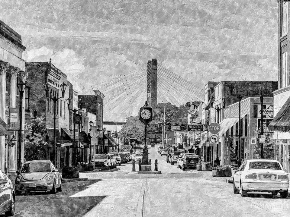 Cape Girardeau Downtown Main St Painting Grayscale