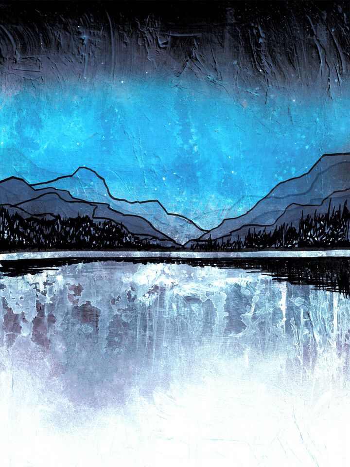 MIDNIGHT MOUNTAINS 1 INDIGO BLUE WINTER LANDSCAPE