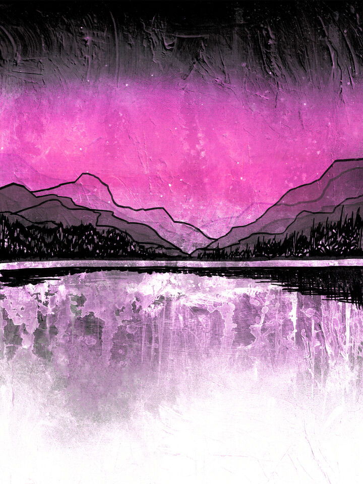 MIDNIGHT MOUNTAINS 3 HOT PINK MAGENTA WINTER LANDSCAPE
