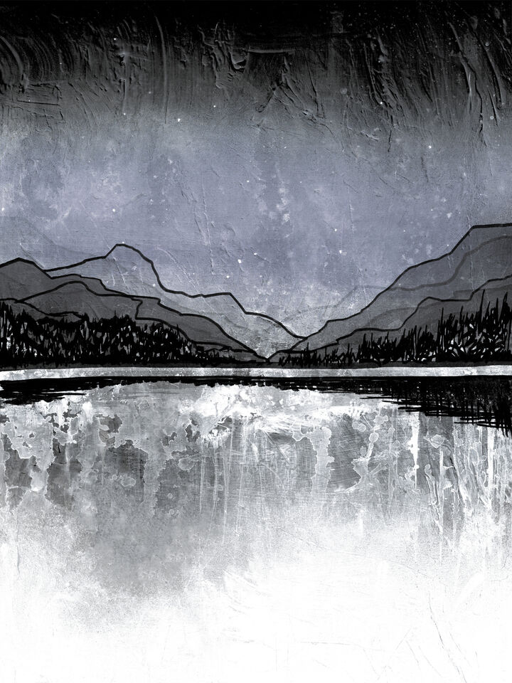 MIDNIGHT MOUNTAINS 7 GREYSCALE NEUTRAL WINTER LANDSCAPE
