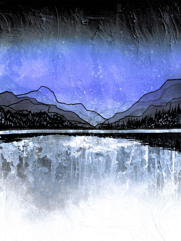 MIDNIGHT MOUNTAINS 8 PERIWINKLE VIOLET BLUE WINTER LANDSCAPE