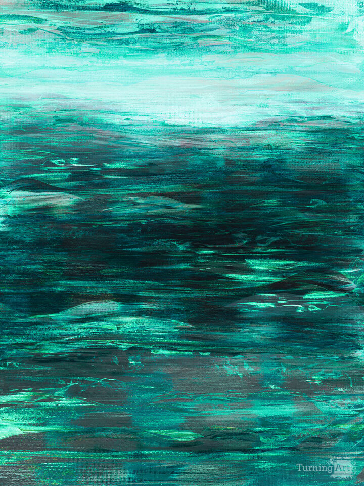 THE CATCH 3 EMERALD MINT GREEN OCEAN WAVES LANDSCAPE PAINTING