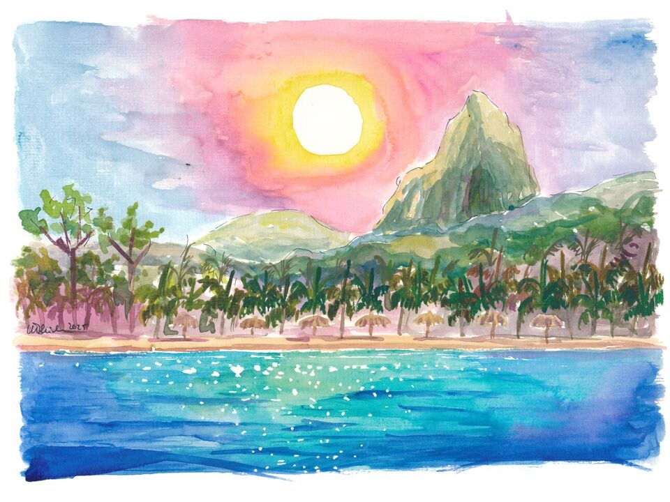 Anse Chastanet Beach View With Piton in St Lucia