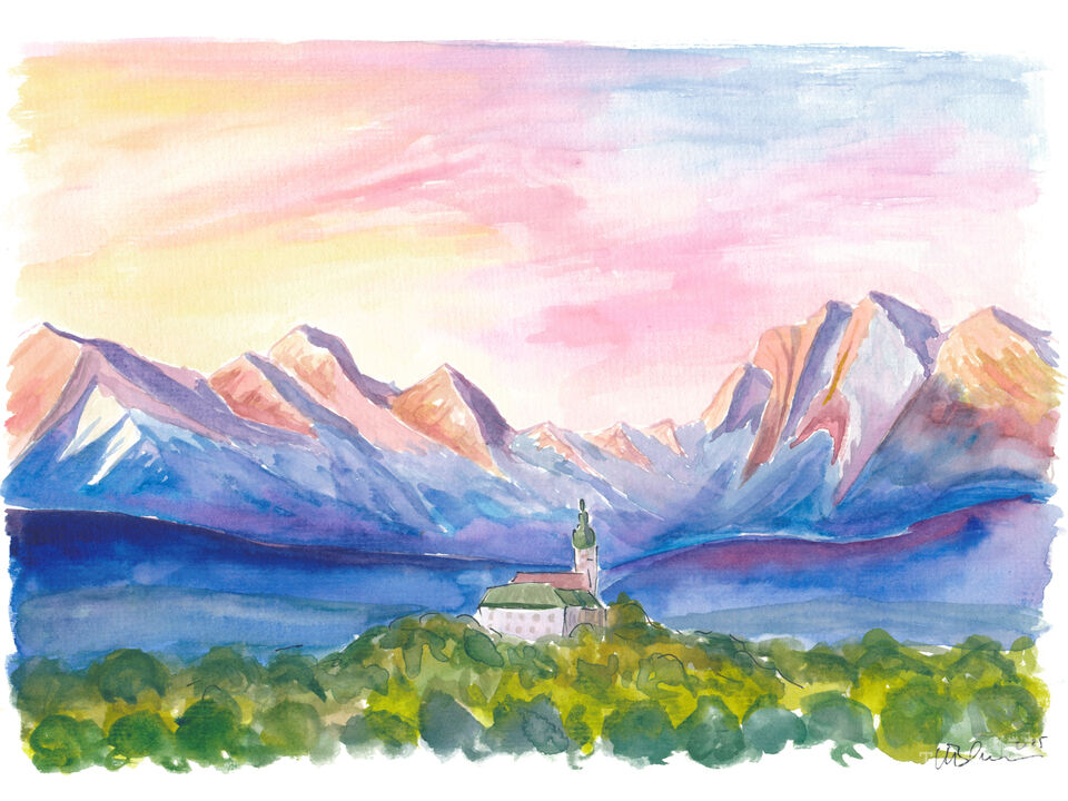 Andechs Monastery View with Majestic Bavarian Alps