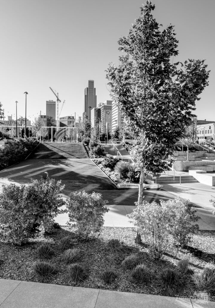 Evening At Gene Leahy Mall Omaha Grayscale
