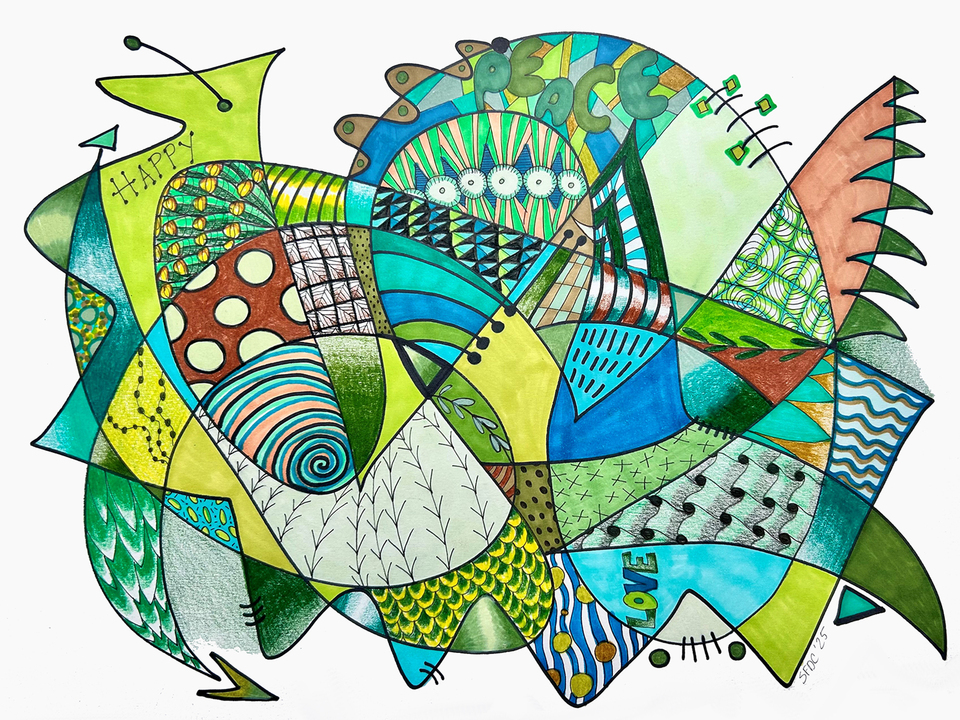 Green, Happy, Love, and Peace