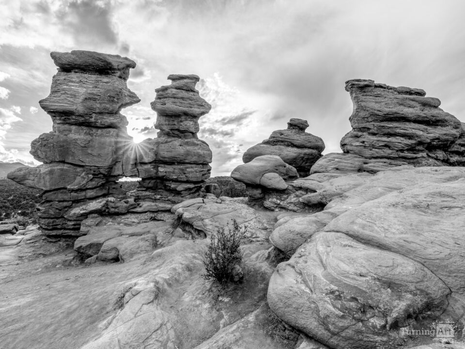 Garden Of Gods Siamese Twins Sun Star Grayscale