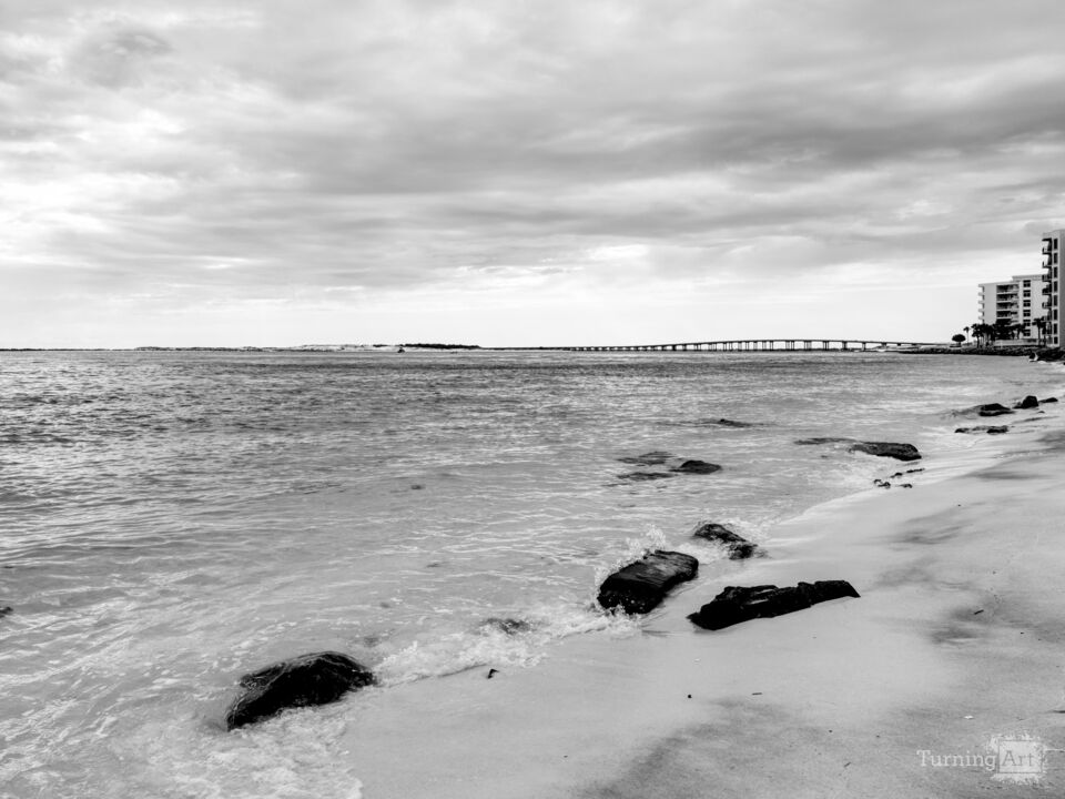 Destin East Pass Shoreline Splashes Grayscale
