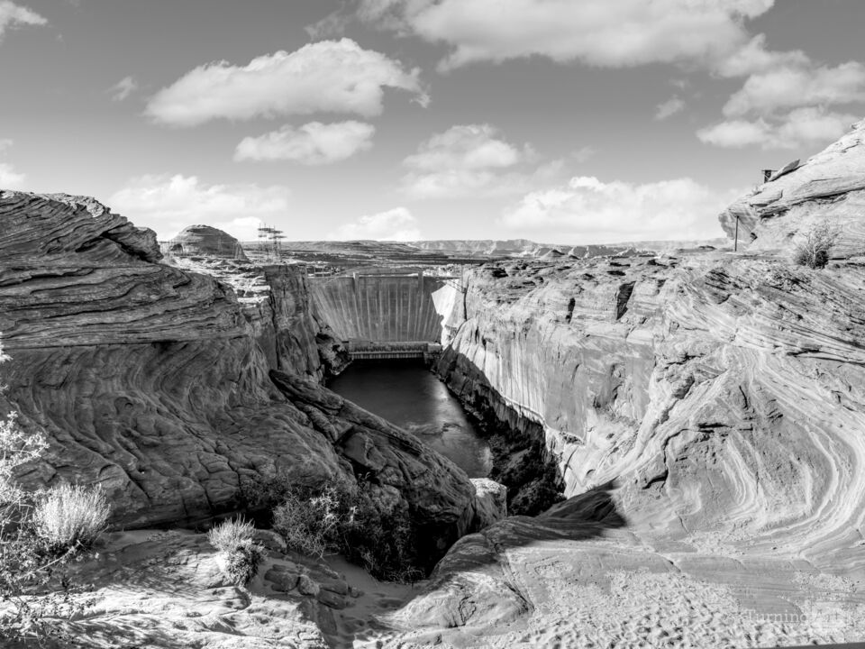Majestic Glen Canyon Dam Grayscale