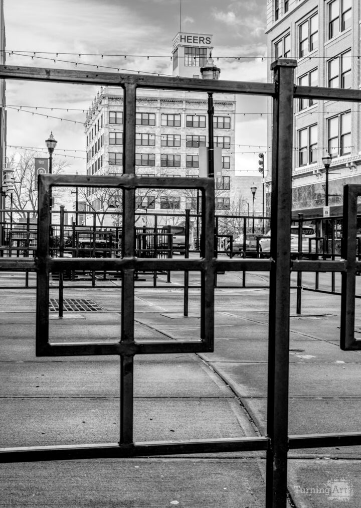 History Through The Railing Grayscale