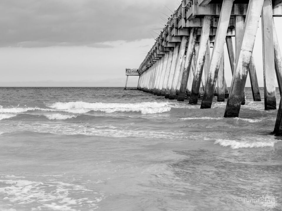 Rolling Waves Navarre Pier Grayscale