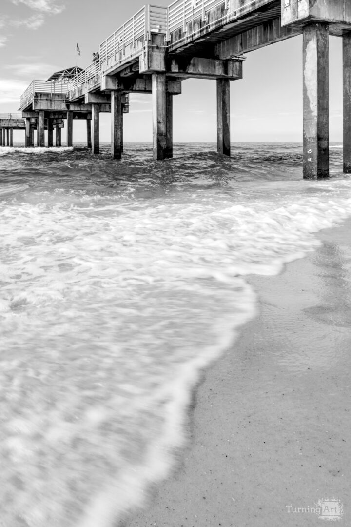 Foamy Waves At Orange Beach Pier Grayscale