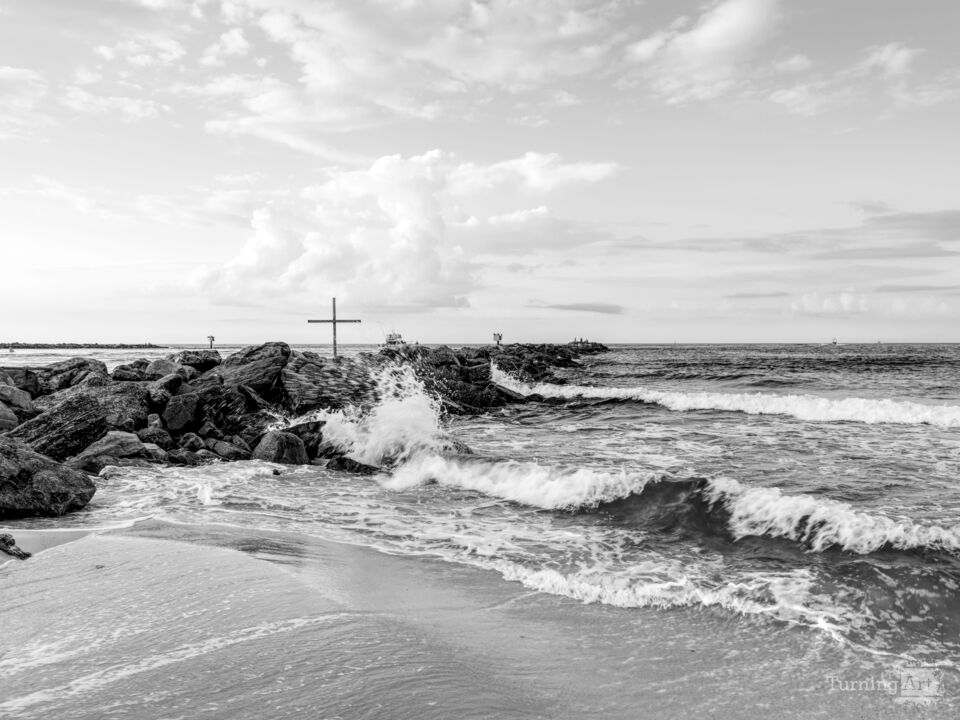 Orange Beach Perdido Pass Jetty Splash Grayscale