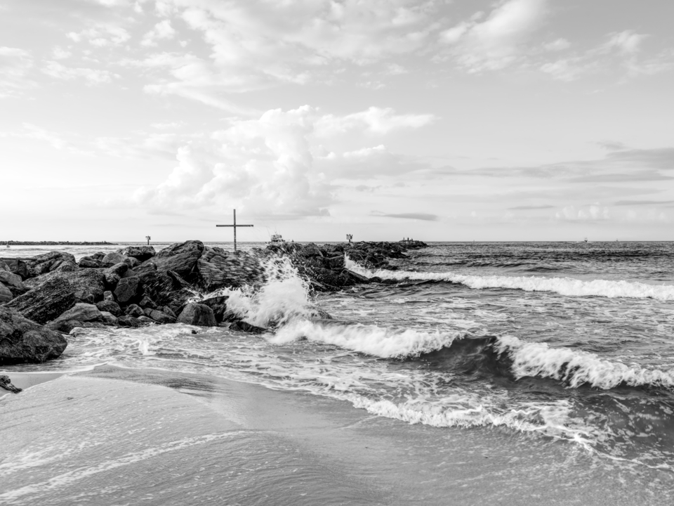 Orange Beach Perdido Pass Jetty Splash Grayscale