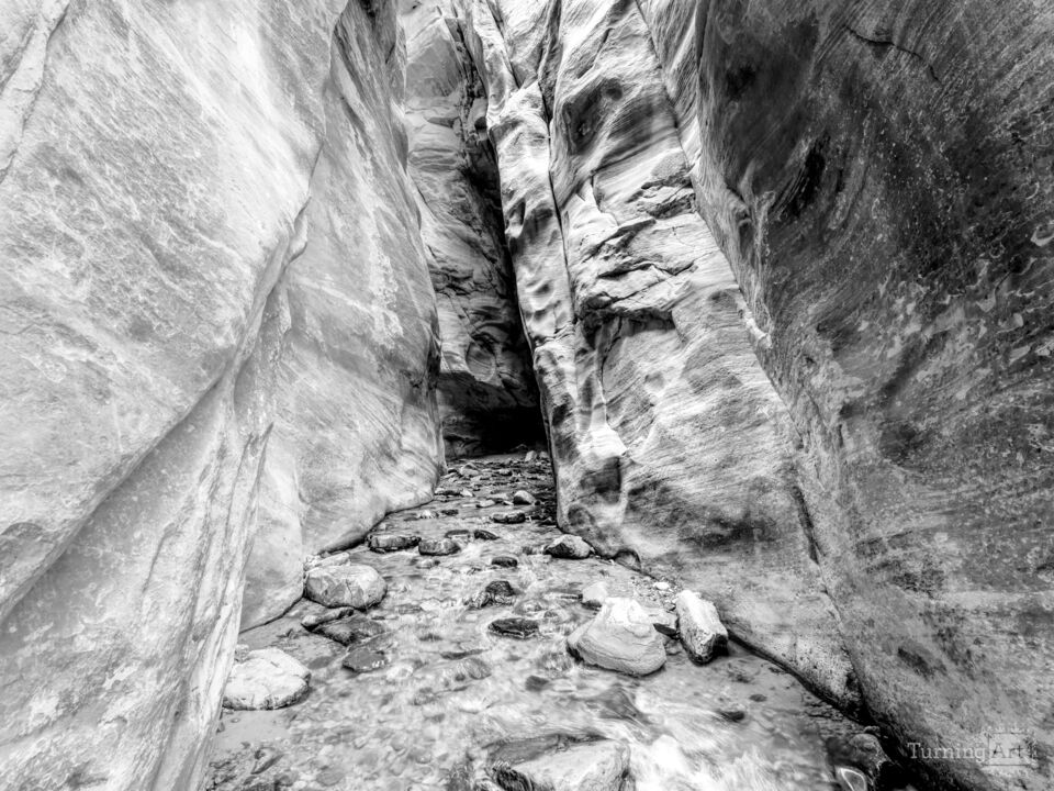 Kanarra Falls Slot Canyon Grayscale