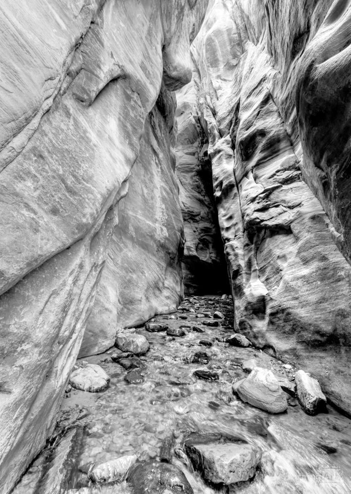 Kanarra Falls Slot Canyon Vertical Grayscale