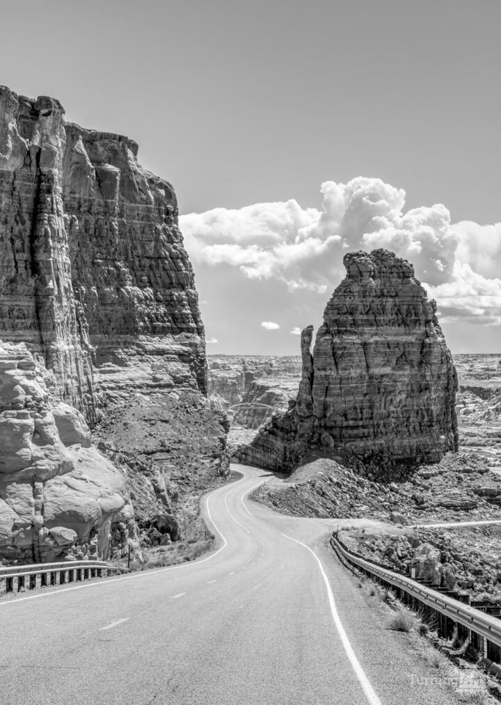Utah Glen Canyon Highway Butte Vertical Grayscale
