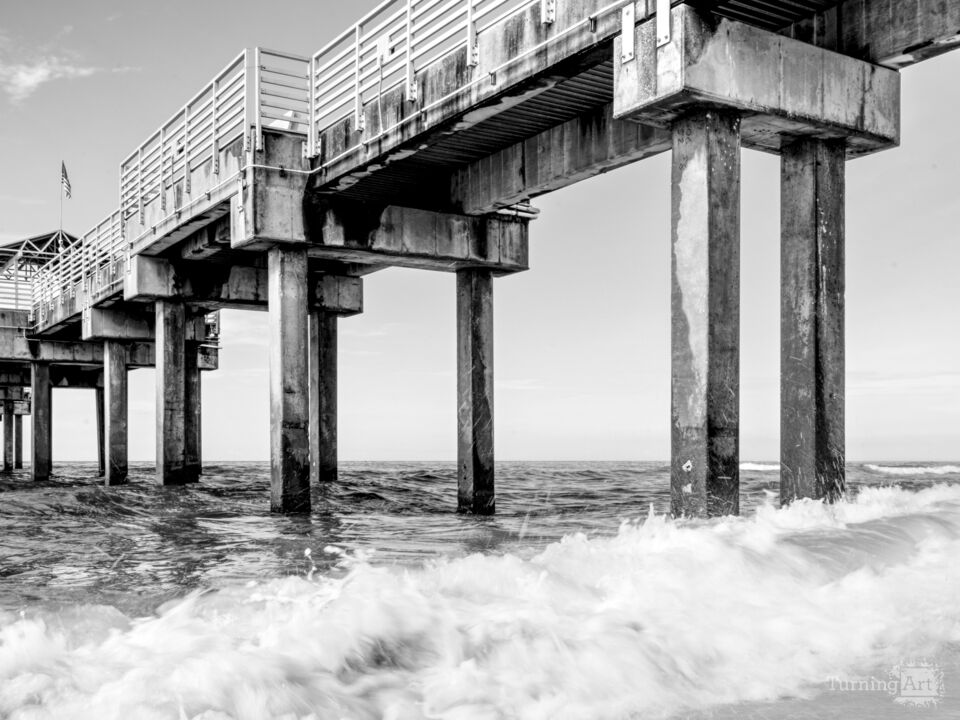 Orange Beach Alabama Pier Splashes Grayscale