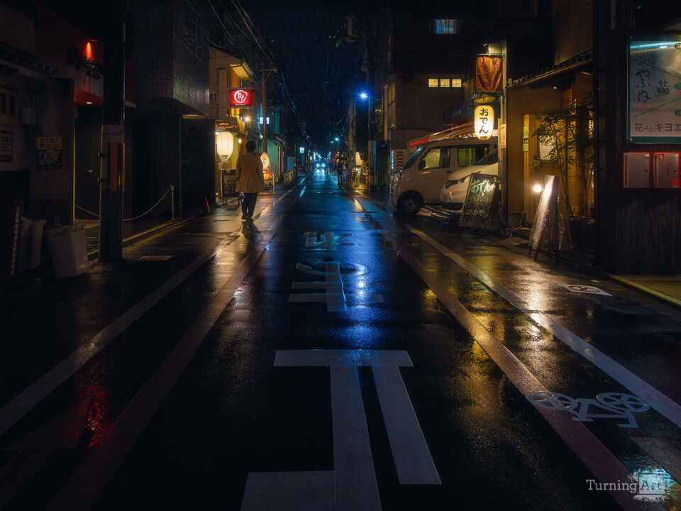 Kyoto Night Street Scene in Rain