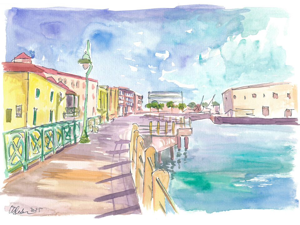 Sunlit Bridgetown Boardwalk Promenade Scene