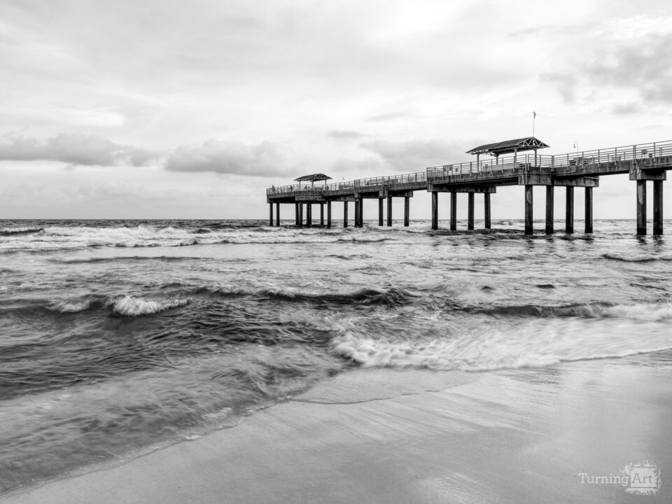 Evening Waves Orange Beach Grayscale