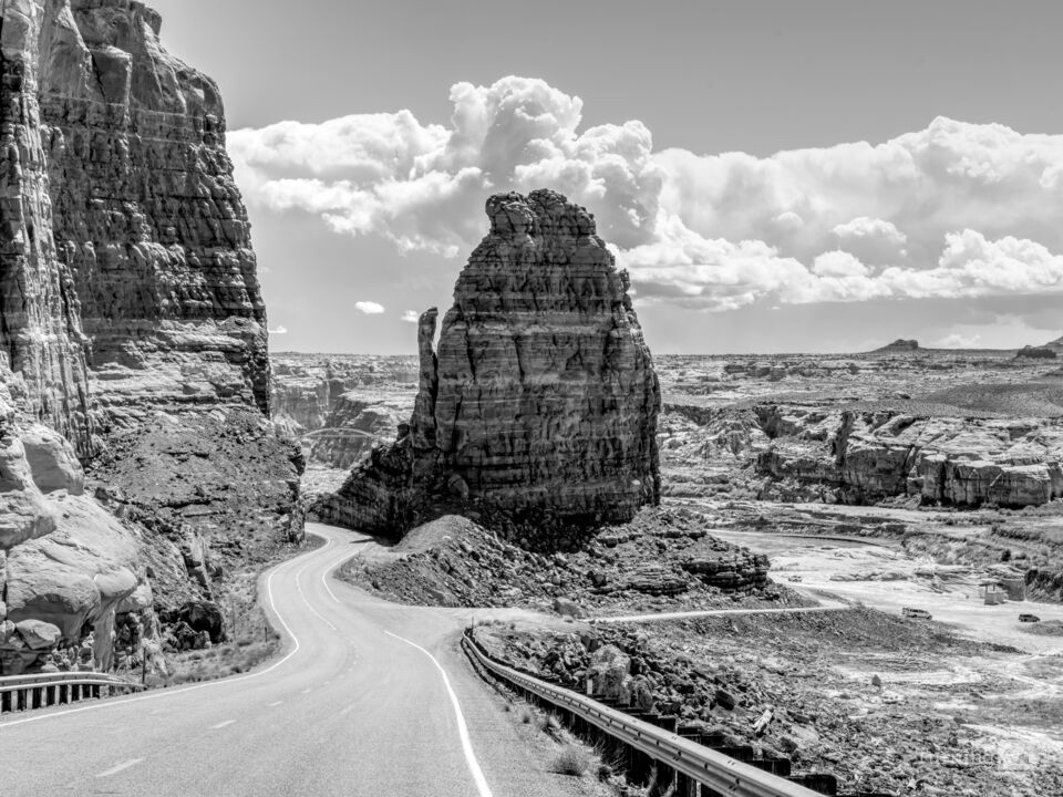 Utah Glen Canyon Highway Butte Grayscale