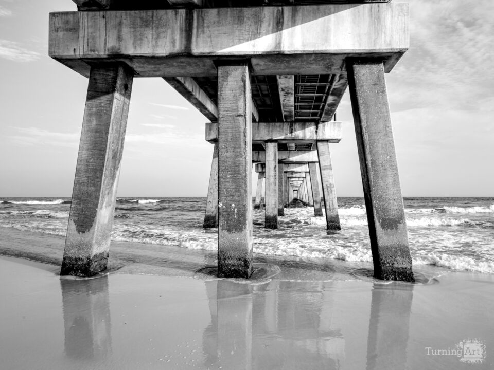 Reflections Gulf Shores Pier Grayscale