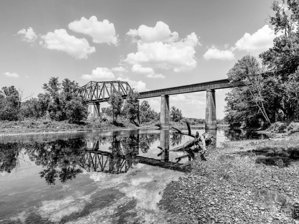 Historic Railroad Bridge On White River Grayscale