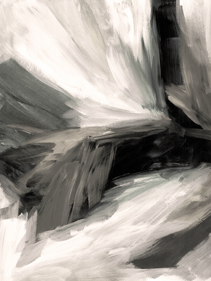 DELUGE 1 GREYSCALE NEUTRAL ABSTRACT BRUSHSTROKES PAINTING