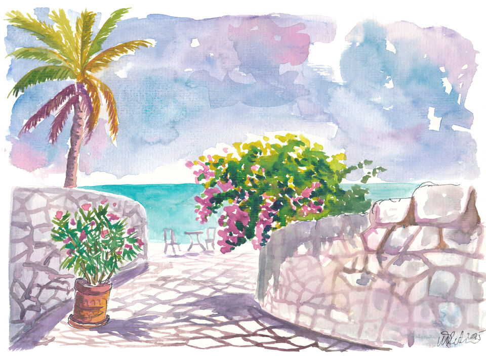 Greek Island Vibes Oleanders and Bougainvillea Above the Ionian Blue