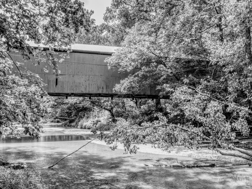 Watkins Mill Covered Bridge Indiana Grayscale