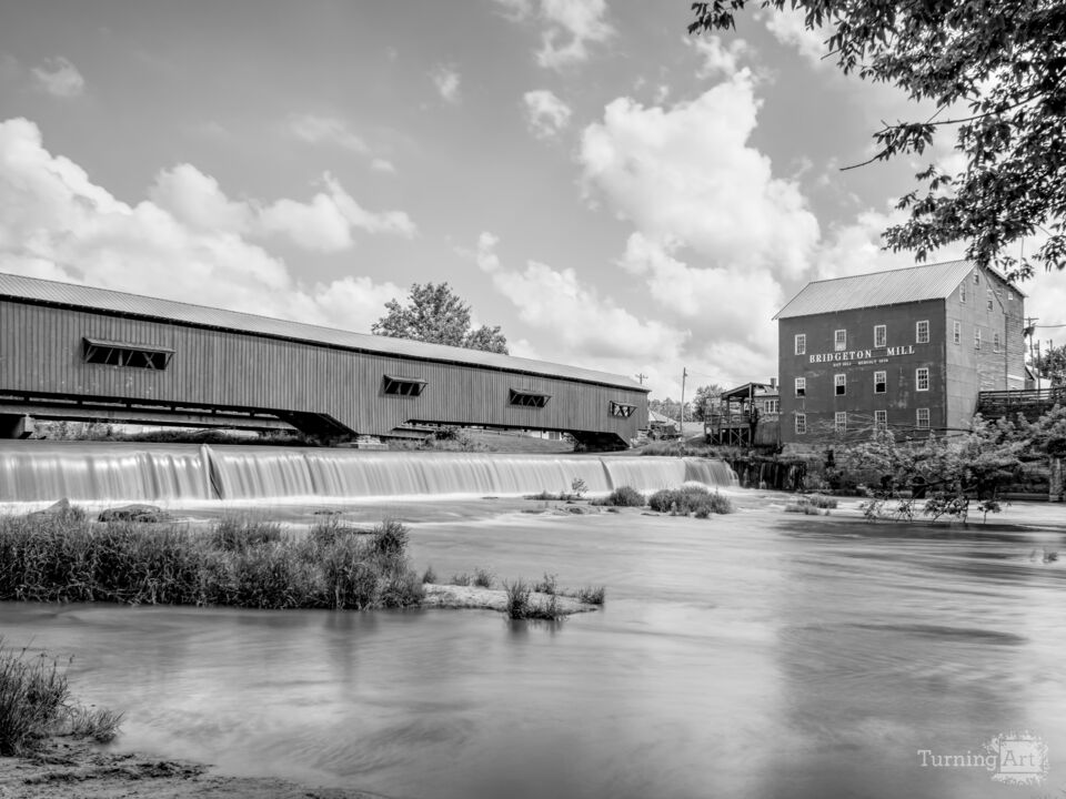 Roaring River Bridgeton Mill And Bridge Grayscale
