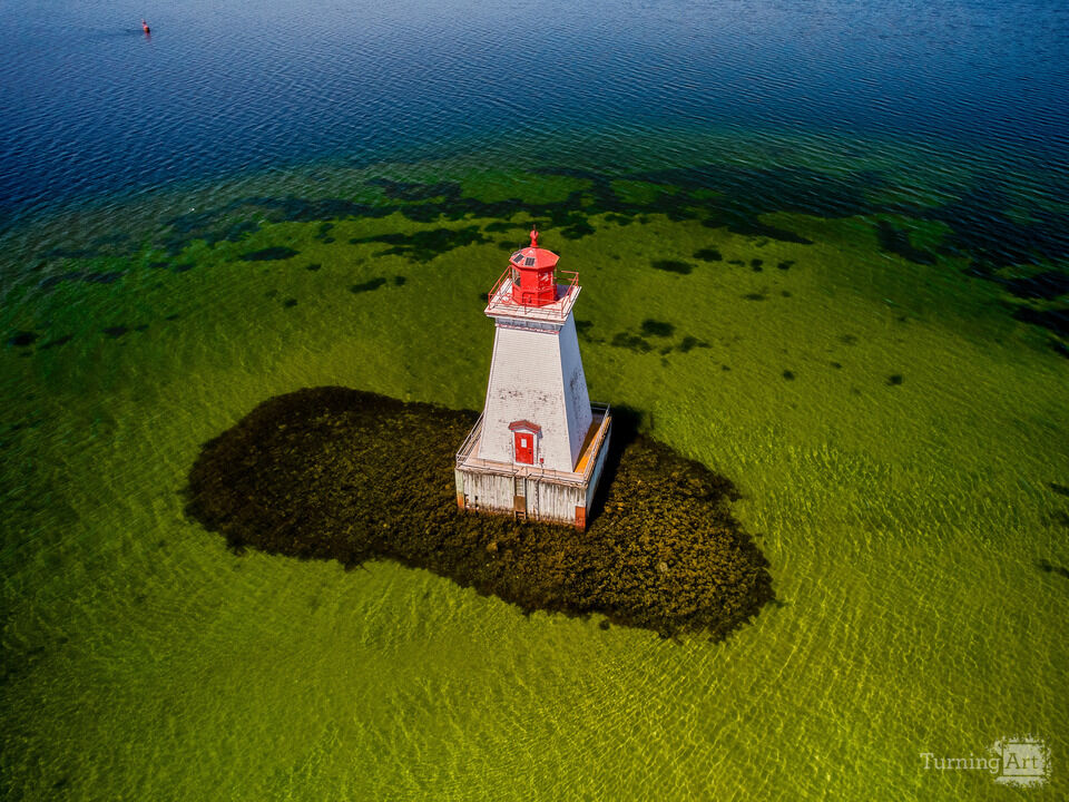 Aerial image of the Sandy Point Lighthouse NS II