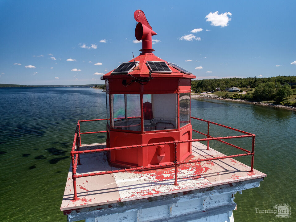 Close-up of the light tower Sandy Point Lighthouse