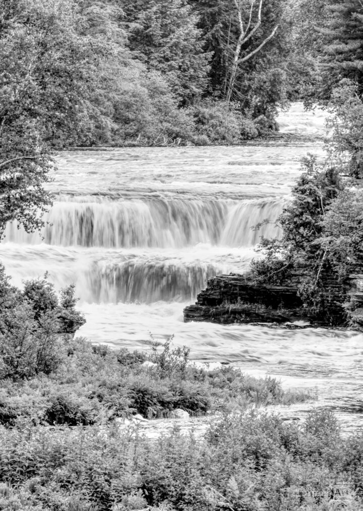 Flowing Tahquamenon Lower Falls Grayscale