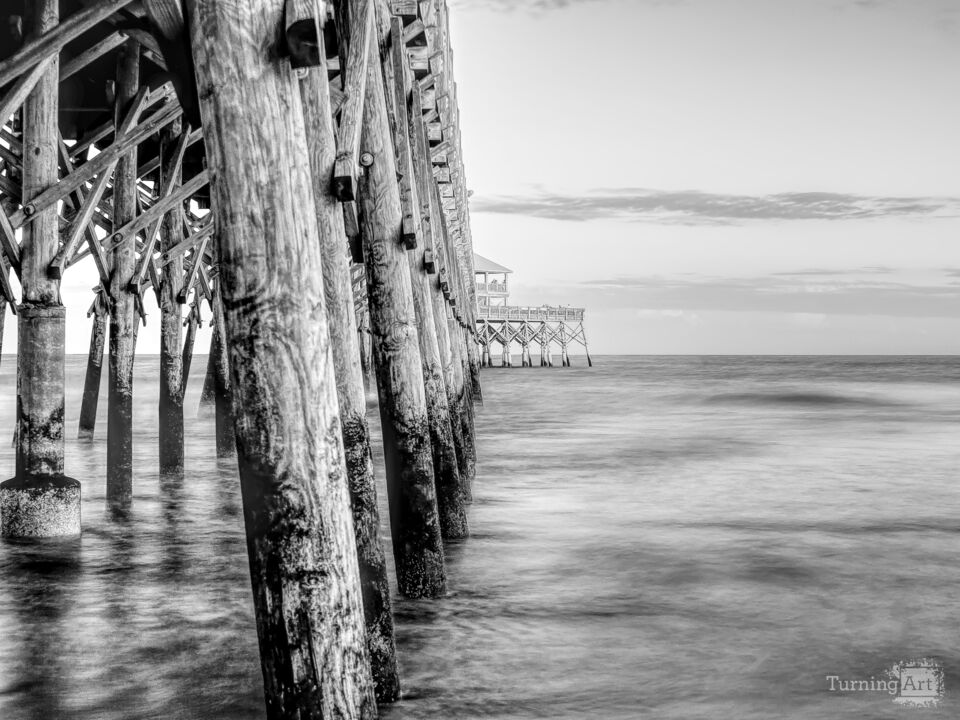 Beside Folly Beach Pier At Sunset Grayscale