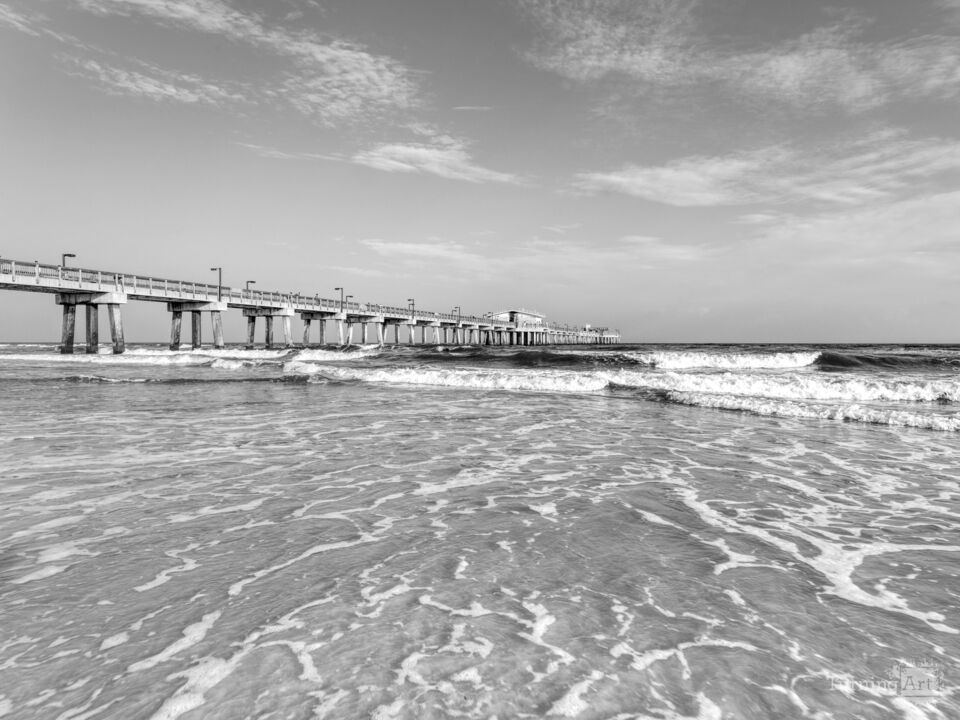 Gulf Shores Pier Alabama Waves Grayscale