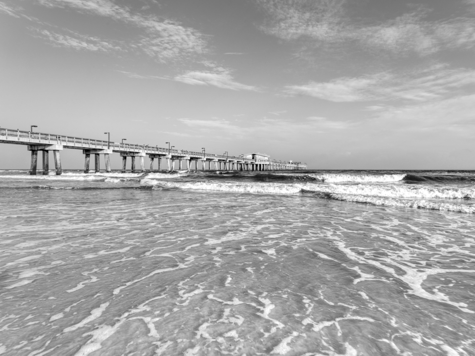 Gulf Shores Pier Alabama Waves Grayscale