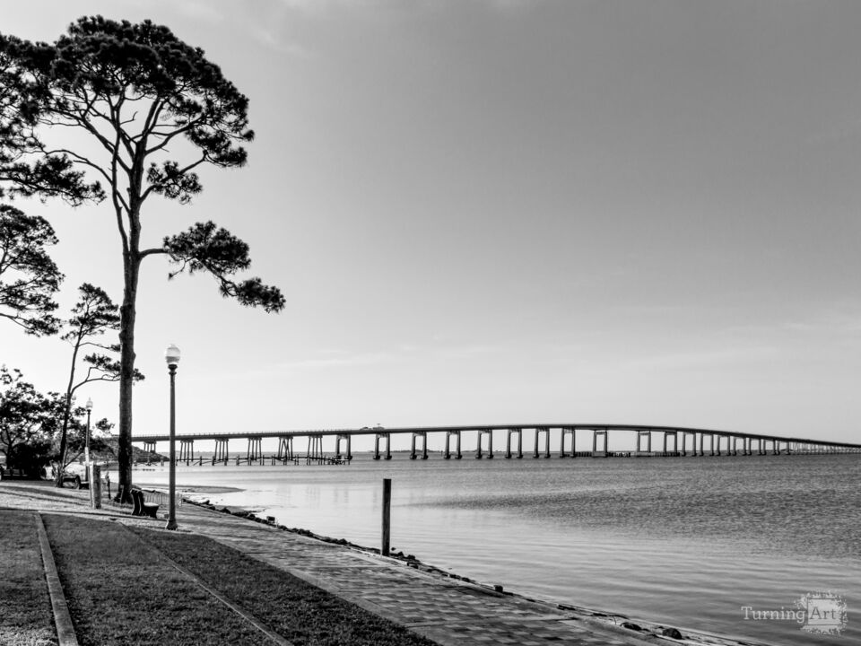 Navarre Beach Causeway Bridge Morning Grayscale