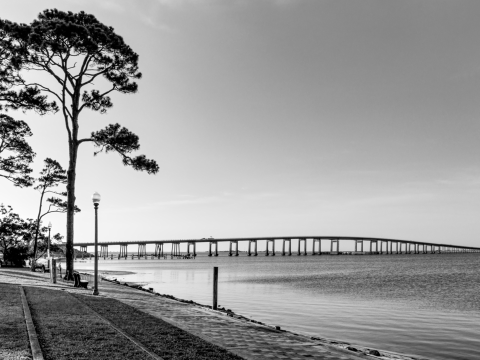 Navarre Beach Causeway Bridge Morning Grayscale