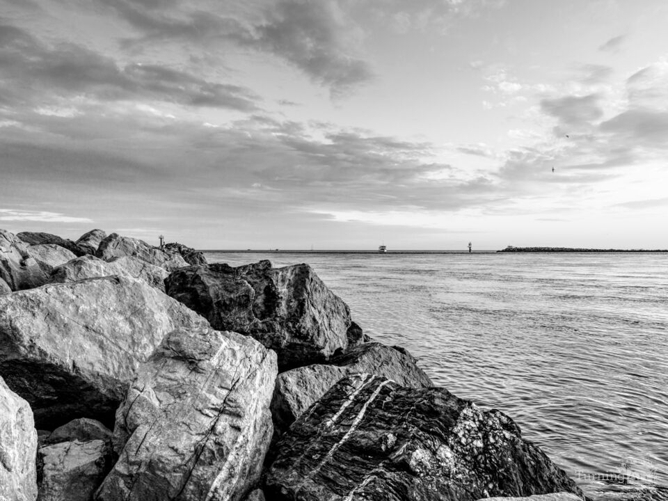 Destin East Pass Jetty Sunset Grayscale
