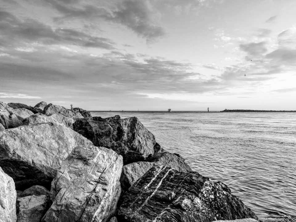 Destin East Pass Jetty Sunset Grayscale