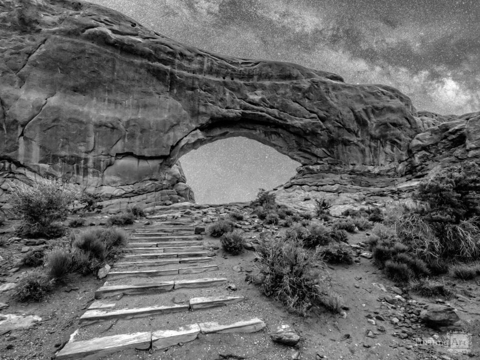 Stargazing At Arches South Window Grayscale