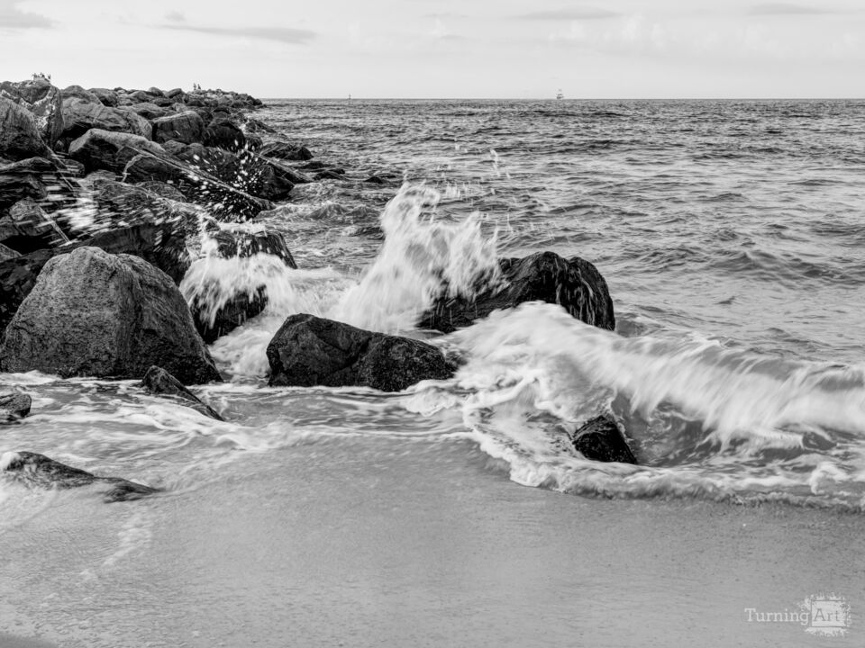 Splashing Waves Perdido Jetty Grayscale