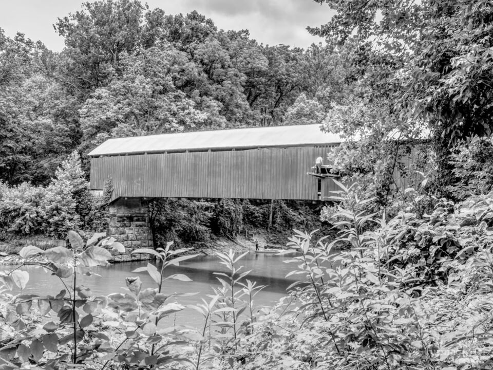 Cox Ford Covered Bridge Indiana Grayscale