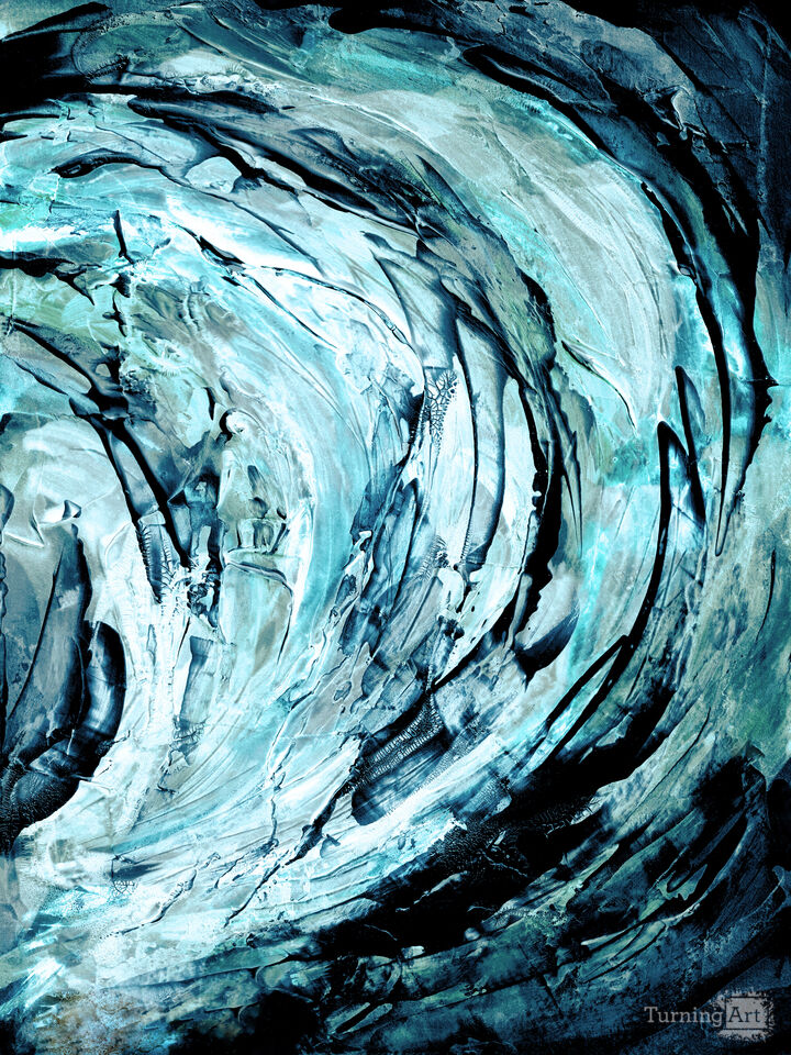 ON COURSE, INVERTED 3 ABSTRACT SPLASH WAVES PAINTING