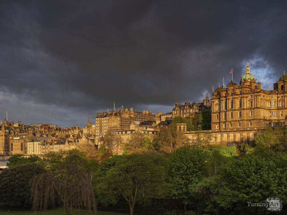 Edinburgh City Skyline At Sunset In Scotland