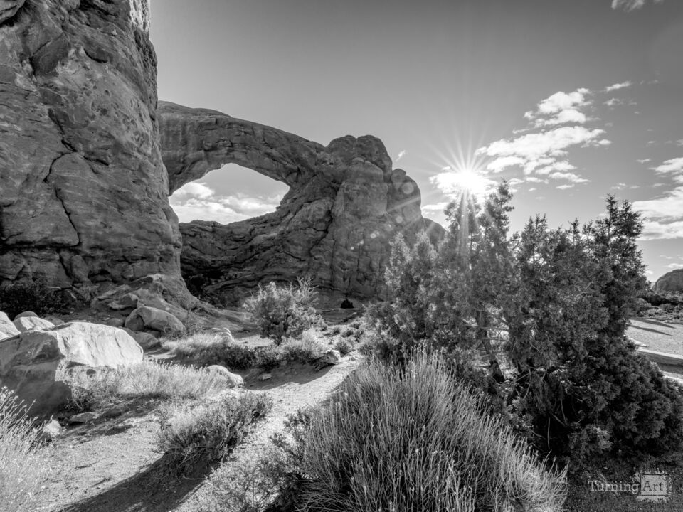 Sunburst At Arches North Window Grayscale