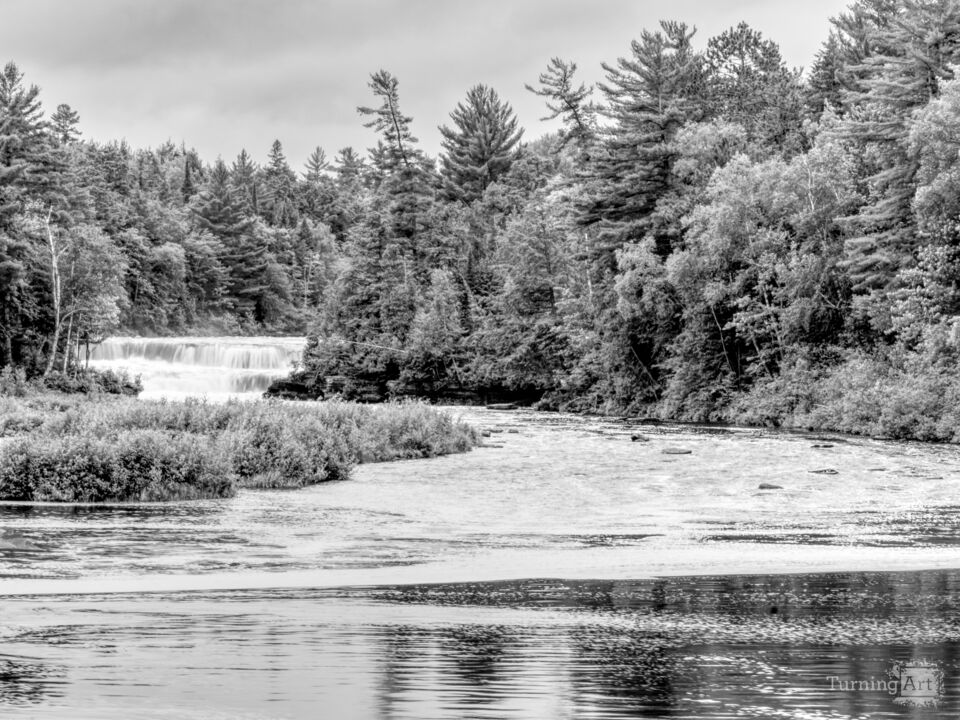 Tahquamenon Lower Falls And River Grayscale